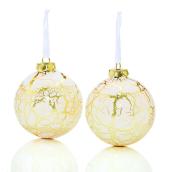 Boules de Noël Holiday Living, style craquelé, 4 po, verre, blanc/or, ensemble de 2