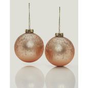 Holiday Living Christmas Ball Ornaments - 4-in - Glass - Gold/Pink - Set of 2