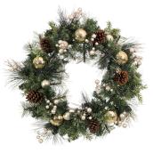 Couronne illuminée Holiday Living, DEL, 30 po, PVC/pommes de pin, vert/or