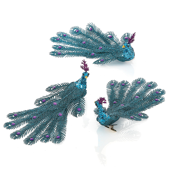 Holiday Living 3-Pack Blue Peacock Christmas Ornaments