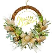 Holiday Living 1-Pack 30-in Indoor Battery-Operated Green and Gold Artificial Christmas Wreath with Warm White Light
