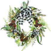 Holiday Living 1-Pack 24-in Indoor Battery-Operated Green and White Artificial Christmas Wreath with Warm White Light