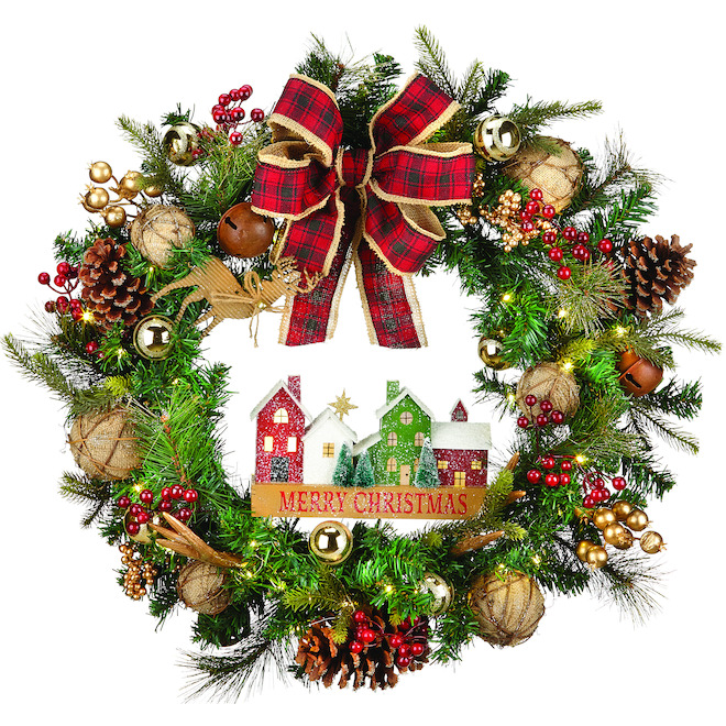 Holiday Living 1-Pack 30-in Indoor Battery-Operated Multicolour Artificial Christmas Wreath with Warm White