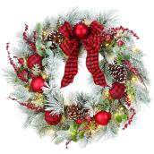 Holiday Living 30-in Indoor Battery-Operated Red and Green Flocked Artificial Christmas Wreath with White Lights