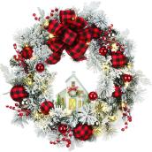 Holiday Living 1-Pack 24-in Pre-Lit Indoor Battery-Operated Red and Black Artificial Christmas Wreath