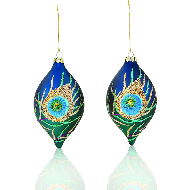 Holiday Living 2-Pack Gold and Blue Peacock Finial Ornaments