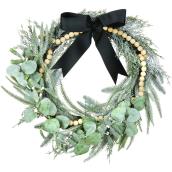 Holiday Living 22-in Indoor Green and Natural Modern Artificial Christmas Wreath with Wood Garland