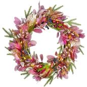 Holiday Living 24-in Indoor Battery-Operated Blush Berry Artificial Christmas Wreath with Warm White Lights