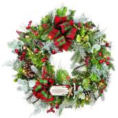 Holiday Living 30-in Indoor Battery-Operated Green and Red Sled Artificial Christmas Wreath with White Lights