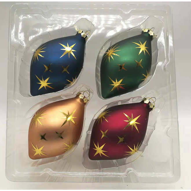 Set of 4 Christmas Ball Ornament Multicolor 5-in