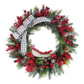 Holiday Living Wreath Red Berries with LED 30-in