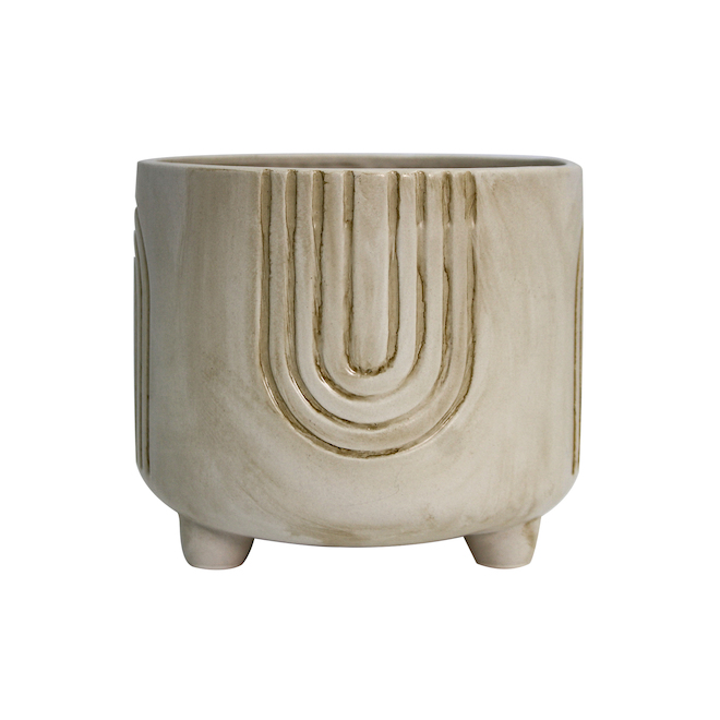 Allen + Roth 1-Pack 7.85-in x 7-in Beige Ceramic Planter