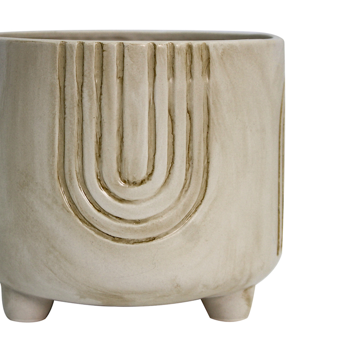 Allen + Roth 1-Pack 7.85-in x 7-in Beige Ceramic Planter