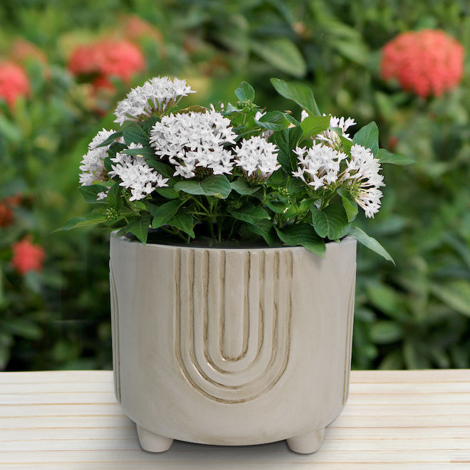 Allen + Roth 1-Pack 7.85-in x 7-in Beige Ceramic Planter