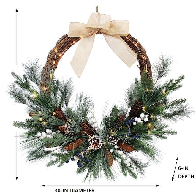 Holiday Living Christmas Wreath Pinecone LED 30-in