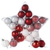Ornements, boules de Noël, 40 mm, rouge/blanc, 40/pqt