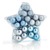 Boules de Noël, 4 cm, plastique, bleu/argent, paquet de 40