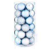 Boules de Noël, 8 cm, plastique, bleu/argent, ensemble de 30