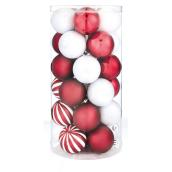 Tree Ornaments - 8 cm - Plastic - Red/White - Set of 30