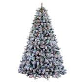 Holiday Living 7.5' Prelit Flocked Albany Pine Tree - 600 M7 LED Warm White and Multicolour Lights - 2163 Tips