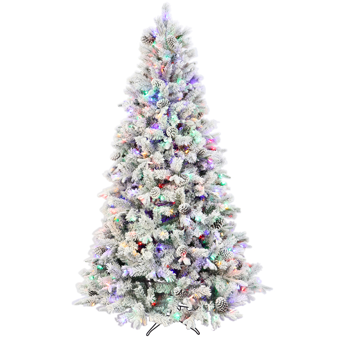 Holiday Living 7.5-ft Pre-Lit Artificial Frosted Christmas Tree with 500 Multicolour LED Lights