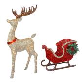 Holiday Living 60-In LED Lighted Gold/Red Reindeer and Sleigh