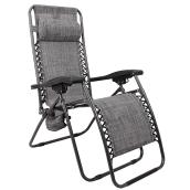Bazik Relax Grey Zero Gravity Patio Lounge Chair with Removable Pillow and Cup Holder