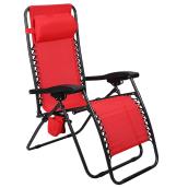 Bazik Relax Zero Gravity Patio Lounge Chair with Removable Pillow and Cup Holder - Red