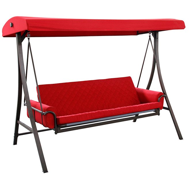Balançoire Style Selections avec futon, 3 personnes, 8 pi, acier/polyester, rouge/brune