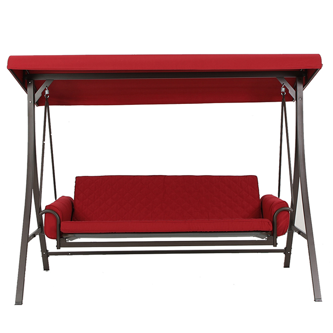 Balançoire Style Selections avec futon, 3 personnes, 8 pi, acier/polyester, rouge/brune