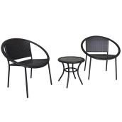 Style Selections Flynn Black Wicker Patio Conversation Set with Metal Frame - 3-Piece