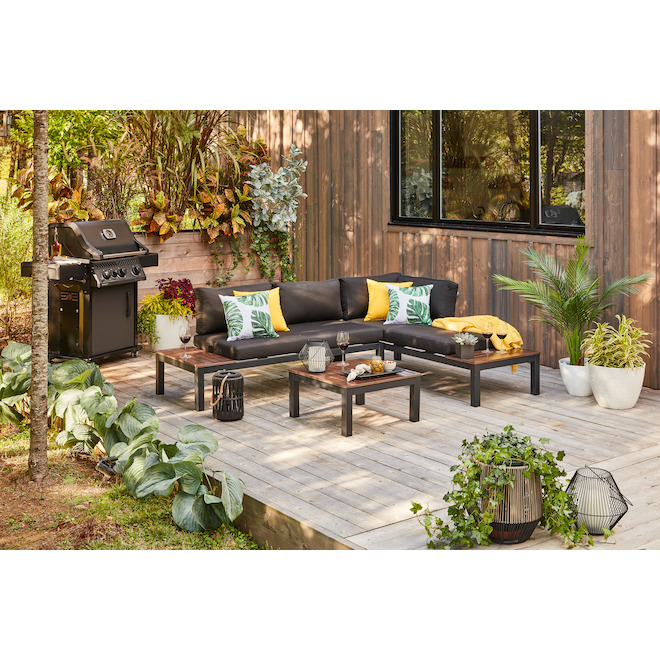 Style Selections Maven Black Aluminum Frame Patio Conversation Set with Black Cushions Included - 3-Piece