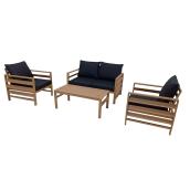 allen + roth Midview Brown Wood Frame Patio Conversation Set with Black Olefin Cushions Included - 4-Piece