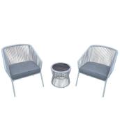 Ensemble de mobilier extérieur Style Selections avec cadre en métal blanc et coussins en oléfine gris inclus, 3 pièces