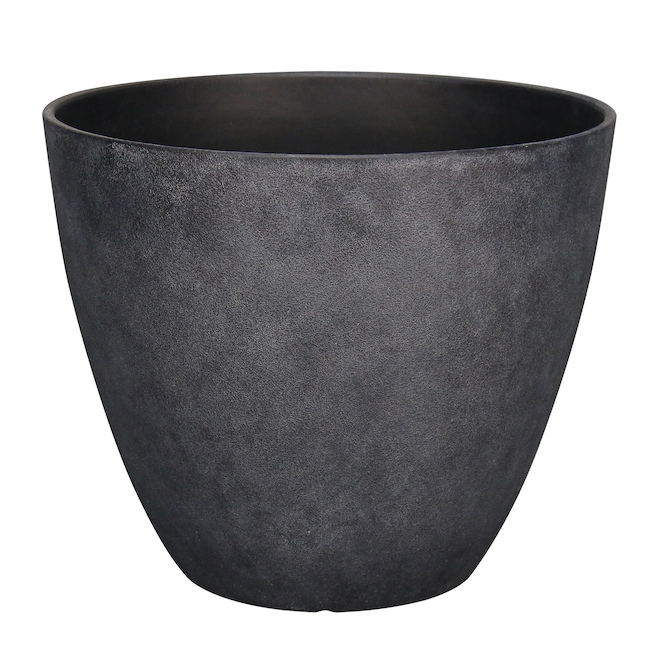 Allen + Roth 1-Pack 11.5-in W x 9.4-in H Faux Concrete Black Resin Planter