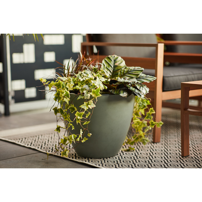 Allen + Roth 1-Pack 16.4-in W x 14.3-in H Matte Grey Resin Planter