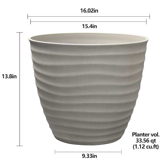 Landon & Co. 15.4-in Matte Grey Resin Wavy Pattern Flower Pot