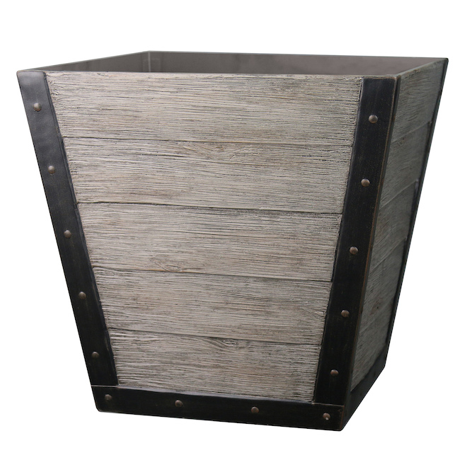 Bazik 16.8 x 17.13-in Black and Grey Resin Planter with Rustic Wood Aspect