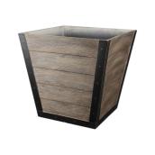 Bazik 16.8 x 17.13-in Black and Brown Resin Planter with Rustic Wood Aspect