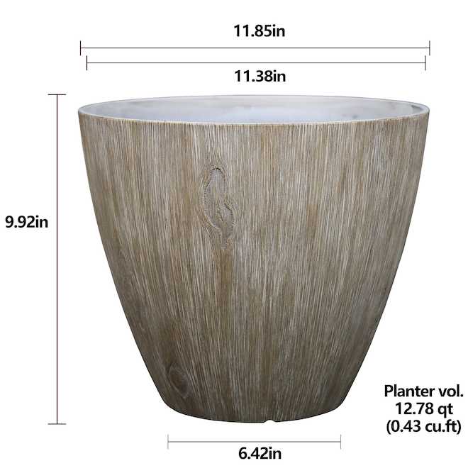 Bazik 11.4 x 9.92-in Round Beige Resin Outdoor Planter
