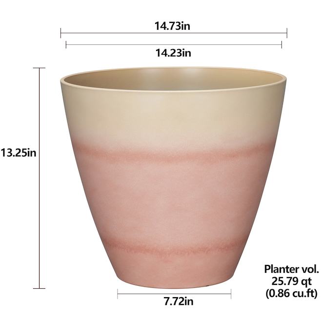 Bazik Pink Resin Gardening Pot 15-in