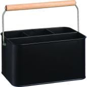 Landon & Co. 9.84 x 6.1-in Black Powder-Coated Steel Ustensil Holder with Rubberwood Handle