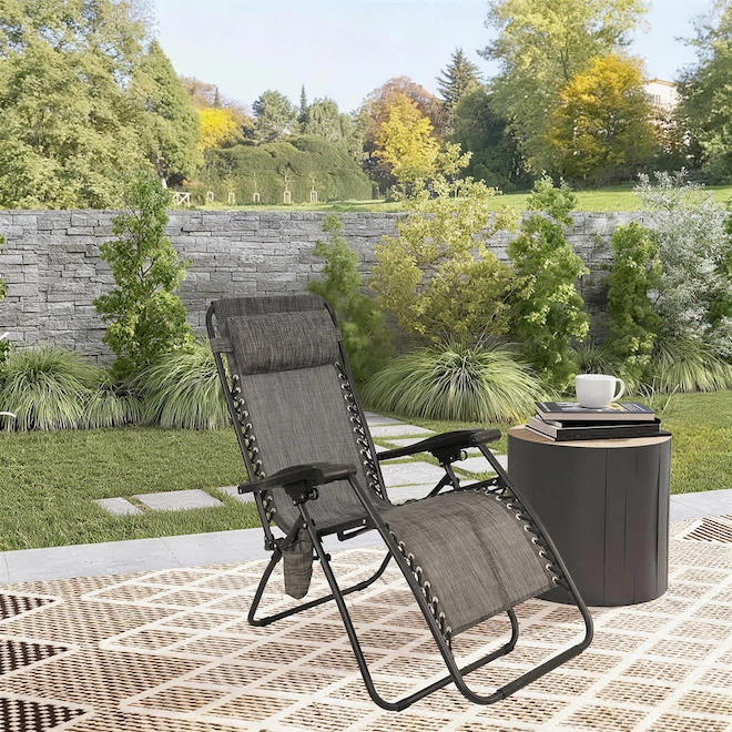 Landon & Co. Foldable Polyester Mesh/Steel Frame Zero Gravity Lounge Chair with Cup Holder/Pillow - Grey