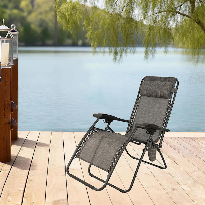 Landon & Co. Foldable Polyester Mesh/Steel Frame Zero Gravity Lounge Chair with Cup Holder/Pillow - Grey