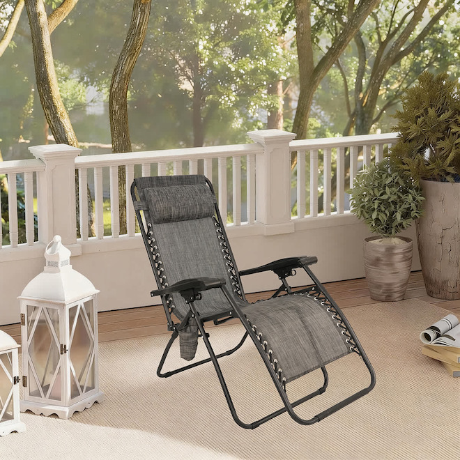 Landon & Co. Foldable Polyester Mesh/Steel Frame Zero Gravity Lounge Chair with Cup Holder/Pillow - Grey