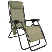 Landon & Co. Foldable Polyester Mesh/Steel Frame Zero Gravity Lounge Chair with Cup Holder/Pillow - Sage