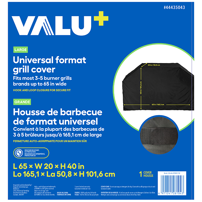 VALU+ 40 x 65 x 20-in PVC Medium/Large BBQ Cover - Black