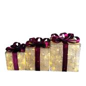 Lighted Gift Boxes - 105 LED Lights - Golden - Set of 3