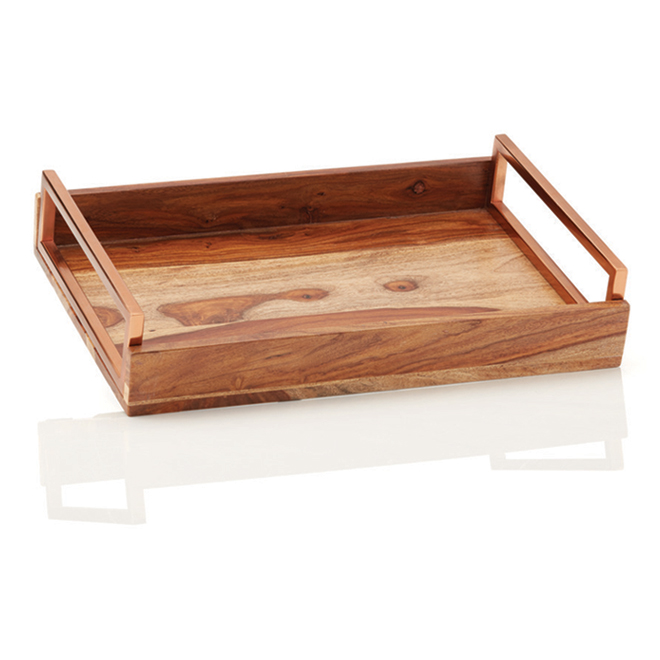 HOLIDAY LIVING Wood Tray - Copper Finish Handles - 17.75'' JJ-18-30563 ...