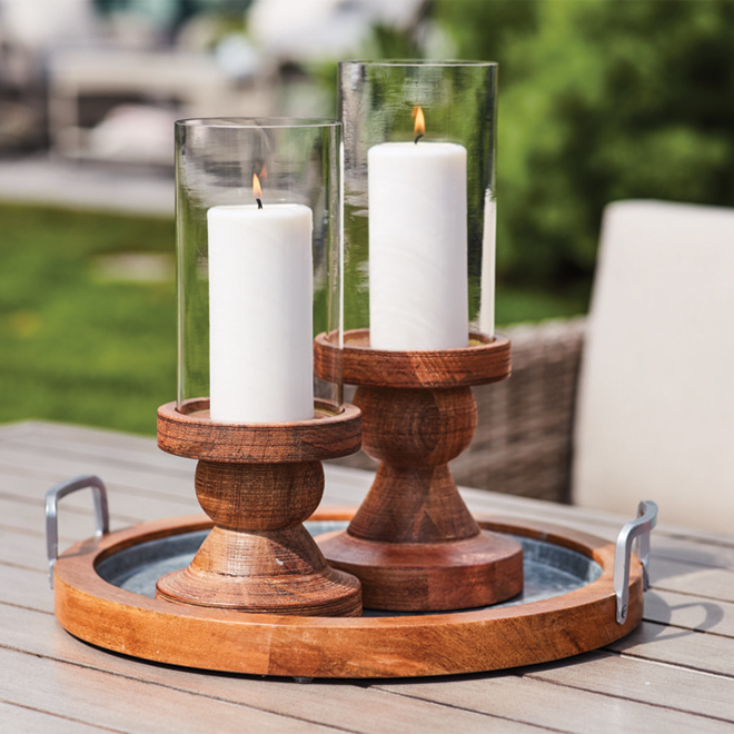 Allen + Roth Candle Holder - 14-in x 5.75-in - Wood and Glass